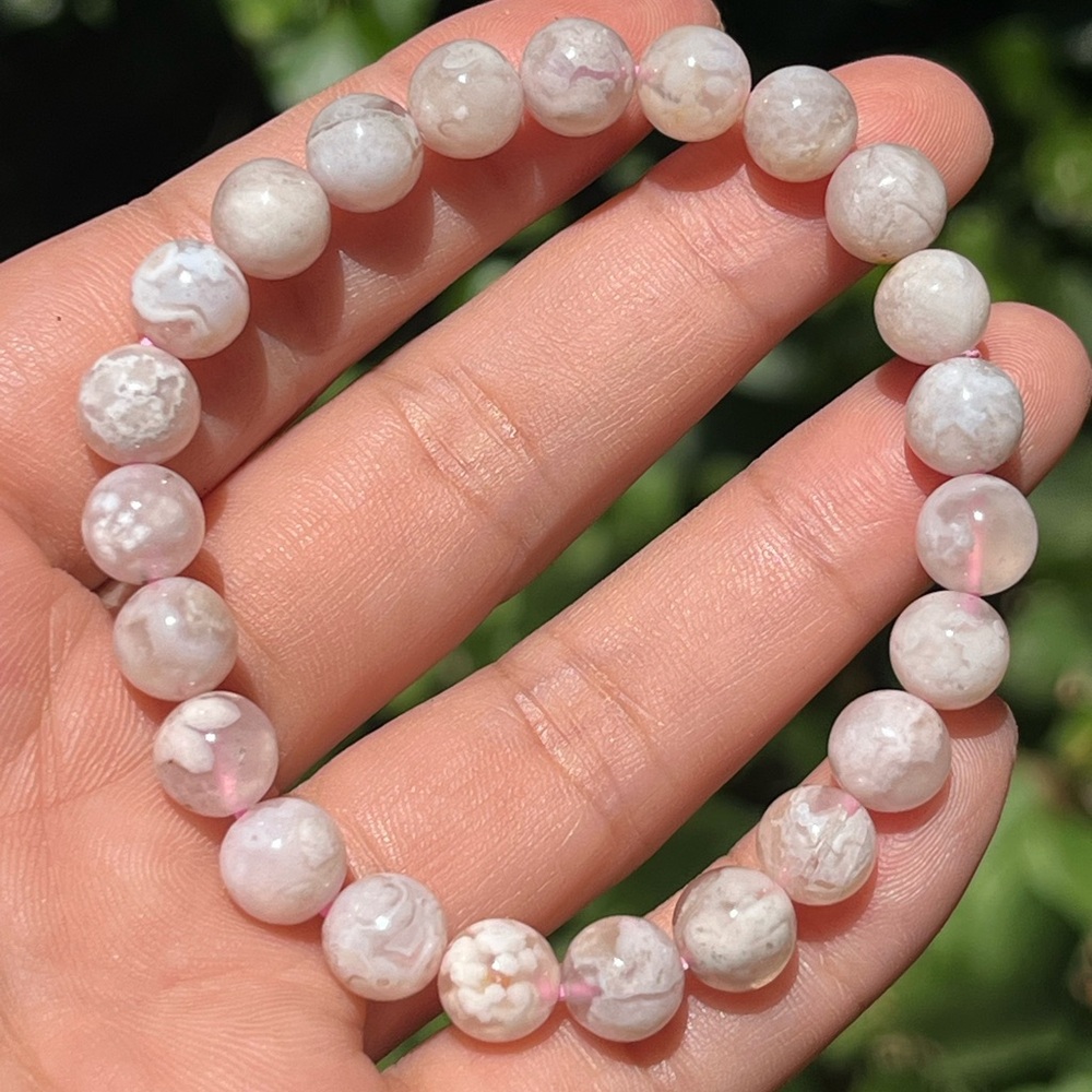 8mm stretchable flower‎ agate bracelet